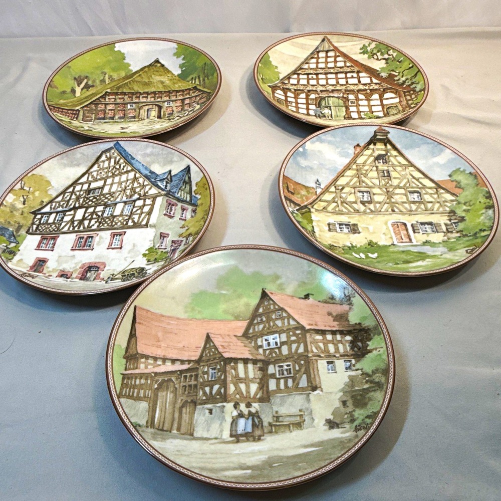 Vintage Set of 5 Konigszelt Bayern German House Plates Karl Bedal 1980s